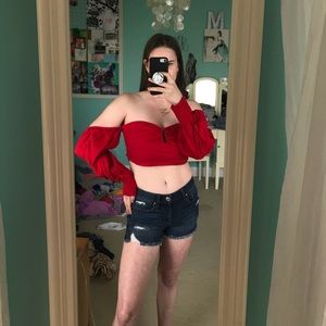Red s Forever 21 off the shoulder long sleeve crop